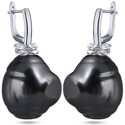 Серьги (Майорка 18мм темно-серая; покрытие родий)