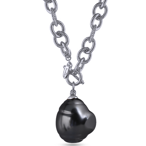 Кулон Якорь Майорка 18мм темно-серая; покрытие родий) 80см