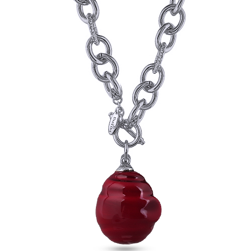 Кулон Якорь (Майорка 18мм вишневая; покрытие родий) 50см