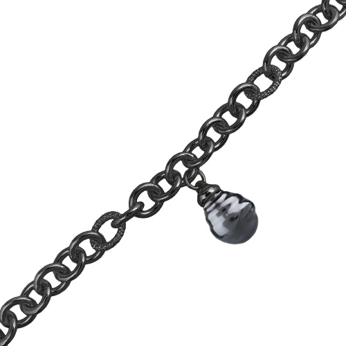 Браслет 18-23см (Майорка 14мм темно-серая; покрытие черный родий)