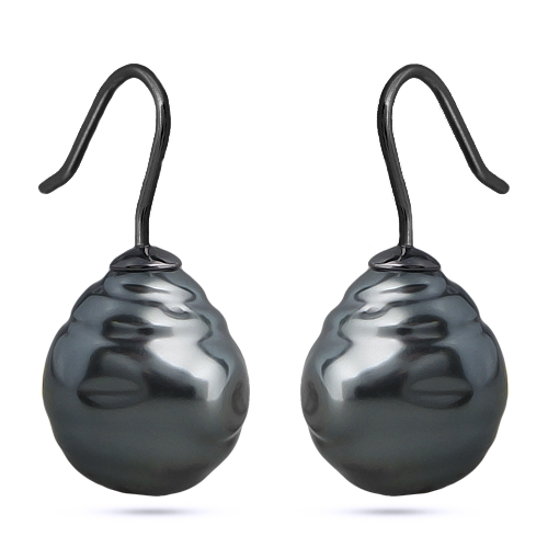 Серьги (Майорка 14мм барочная темно-серая; покрытие черный родий)