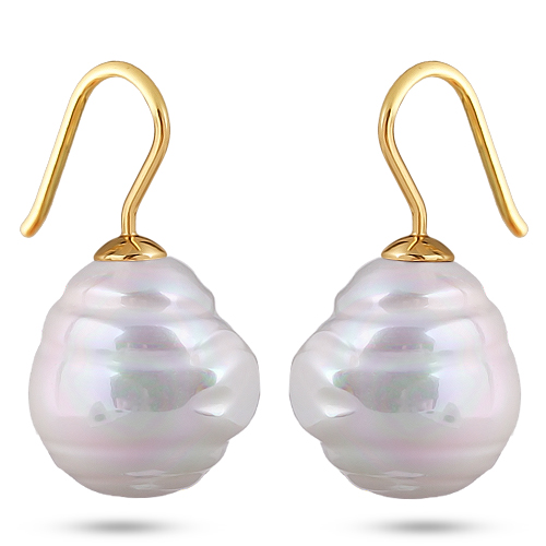 Серьги (Майорка 14мм барочная белая; покрытие золото)