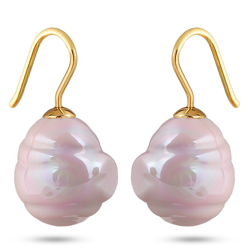 Серьги (Майорка 14мм, барочная холодно-розовая; покрытие золото)