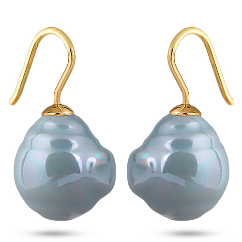 Серьги (Майорка 14мм барочная голубая; покрытие золото)