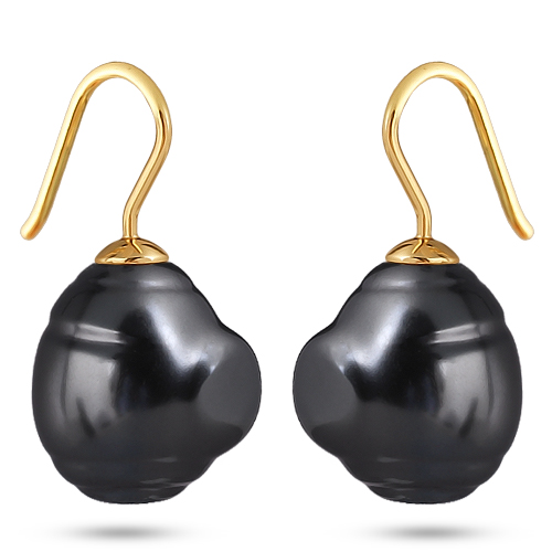 Серьги (Майорка 14мм барочная темно-серая; покрытие золото)