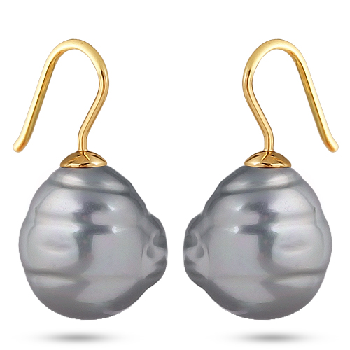 Серьги (Майорка 14мм барочная серо-голубая; покрытие золото)