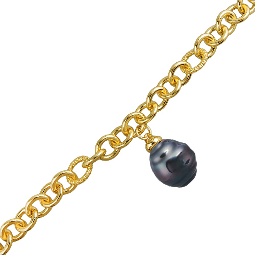 Браслет 18-23см (Майорка 14мм темно-серый хамелеон; покрытие золото)