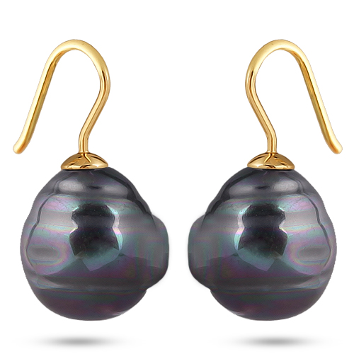 Серьги (Майорка 14мм барочная темно-серый хамелеон; покрытие золото)