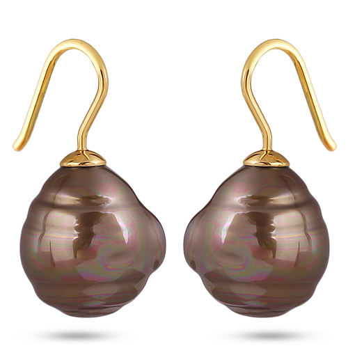 Серьги (Майорка 14мм барочная шоколад; покрытие золото)