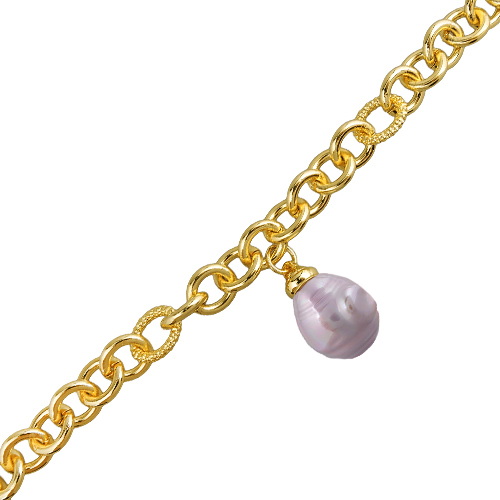 Браслет 18-23см (Майорка 14мм светло-сиреневая; покрытие золото)