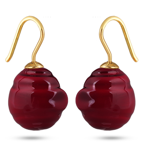 Серьги (Майорка 14мм барочная вишневая; покрытие золото)