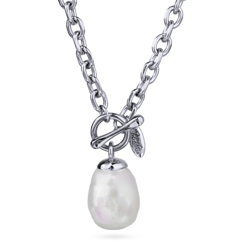 Кулон Якорь (Майорка 18мм белая; покрытие родий) 50см