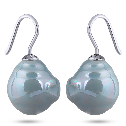 Серьги (Майорка 14мм барочная голубая; покрытие родий)