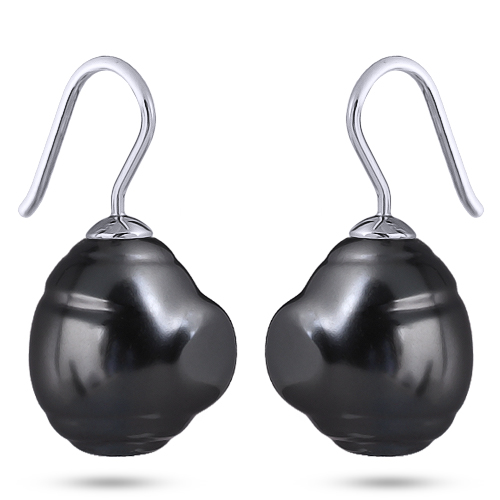 Серьги (Майорка 14мм барочная темно-серая; покрытие родий)