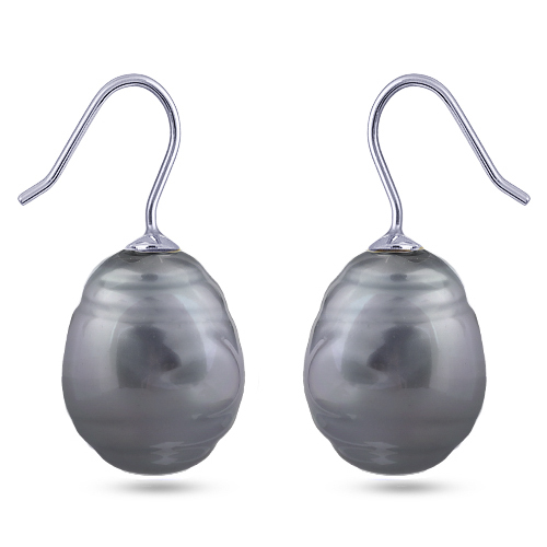 Серьги (Майорка 14мм барочная серо-голубая; покрытие родий)