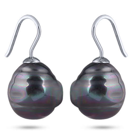 Серьги (Майорка 14мм барочный темно-серый хамелеон; покрытие родий)