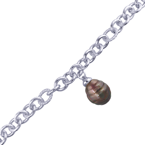 Браслет 18-23см (Майорка 14мм шоколад; покрытие родий)