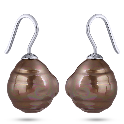 Серьги (Майорка 14мм барочный шоколад; покрытие родий)