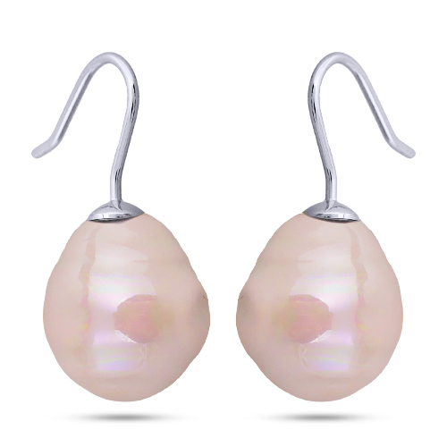 Серьги (Майорка 14мм барочная медовая роса; покрытие родий)