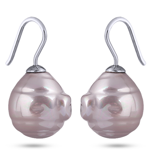 Серьги (Майорка 14мм барочная светло-сиреневая; покрытие родий)