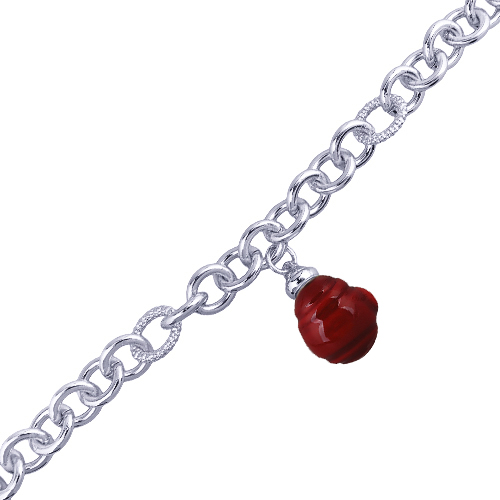 Браслет 18-23см (Майорка 14мм вишневая; покрытие родий)