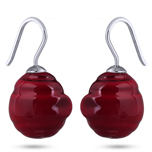 Серьги (Майорка 14мм барочная вишневая; покрытие родий)