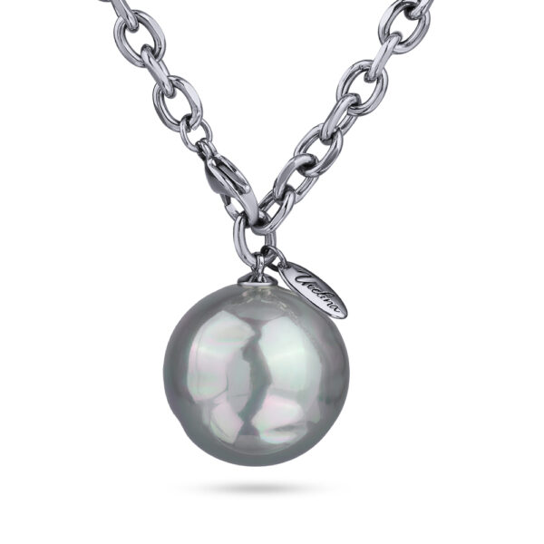 Кулон (Майорка 25мм серо-голубая; покрытие родий 95см)