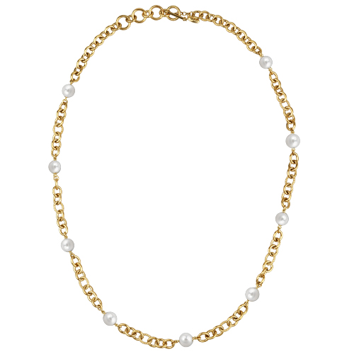Колье Симбиоз (Майорка белая 12мм; покрытие золото) 77-90см