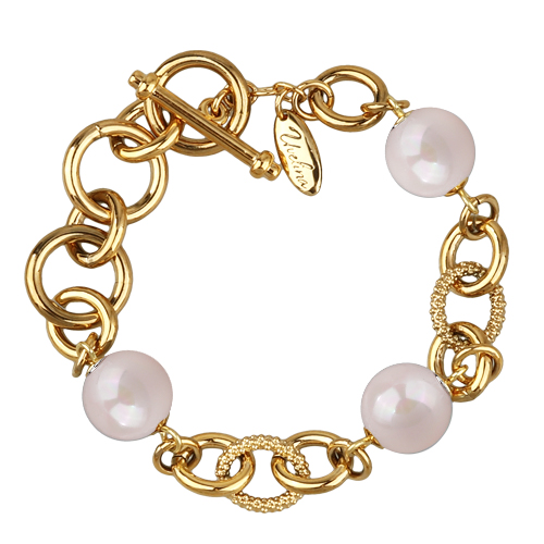 Браслет Симбиоз (Майорка холодно-розовая 12мм; покрытие золото) 18-21см