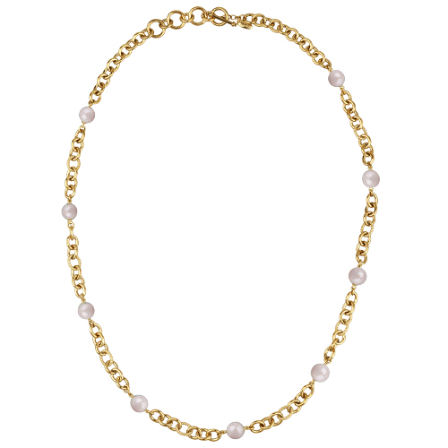 Колье Симбиоз (Майорка холодно-розовая 12мм; покрытие золото) 77-90см