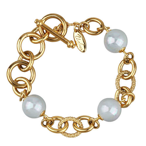 Браслет Симбиоз (Майорка голубая 12мм; покрытие золото) 18-21см