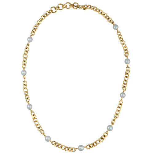 Колье Симбиоз (Майорка голубая 12мм; покрытие золото) 77-90см