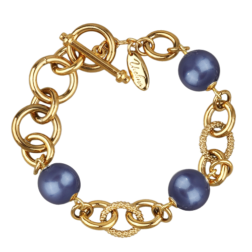 Браслет Симбиоз (Майорка черничная 12мм ; покрытие золото) 18-21см