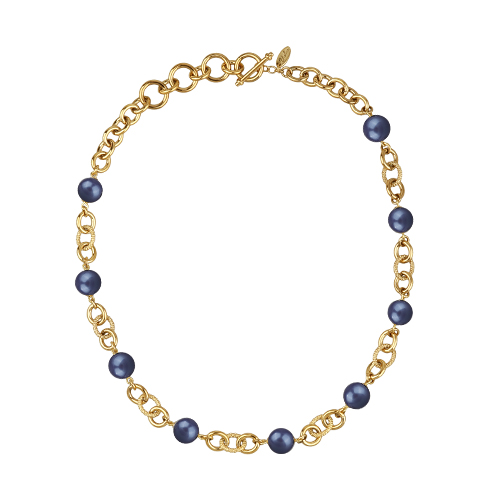 Колье Симбиоз (Майорка черничная 12мм; покрытие золото) 50-60см