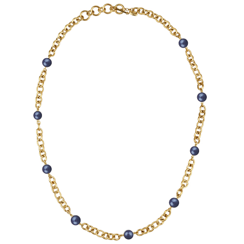 Колье Симбиоз (Майорка черничная 12мм; покрытие золото) 77-90см