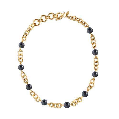 Колье Симбиоз (Майорка темно-серая 12мм; покрытие золото) 50-60см