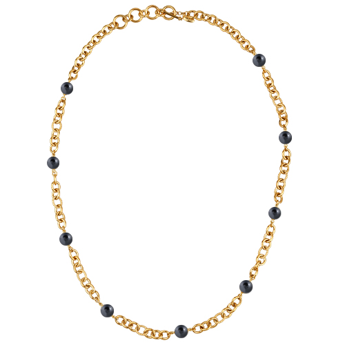 Колье Симбиоз (Майорка темно-серая 12мм; покрытие золото) 77-90см