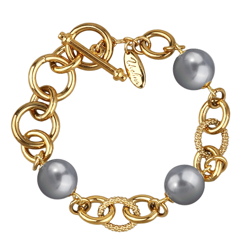 Браслет Симбиоз (Майорка серо-голубая 12мм; покрытие золото) 18-21см