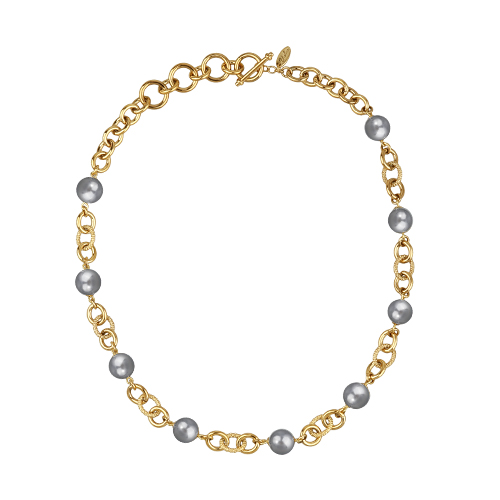 Колье Симбиоз (Майорка серо-голубая 12мм; покрытие золото) 50-60см