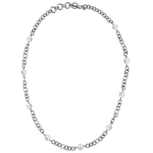 Колье Симбиоз (Майорка белая 12мм; покрытие родий) 77-90см