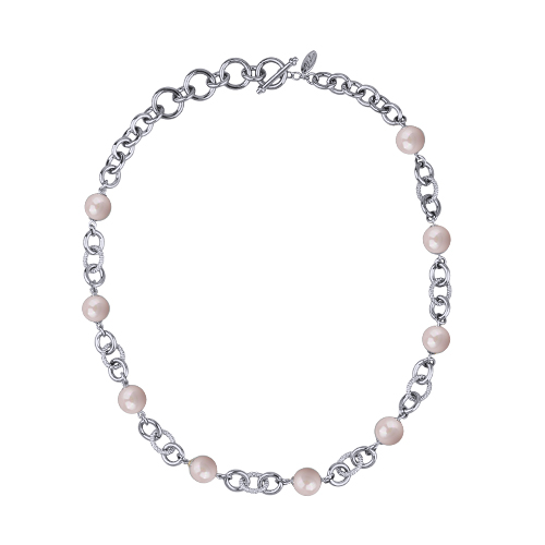 Колье Симбиоз (Майорка розовая 12мм; покрытие родий) 50-60см