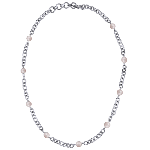 Колье Симбиоз (Майорка холодно-розовая 12мм; покрытие родий) 77-90см