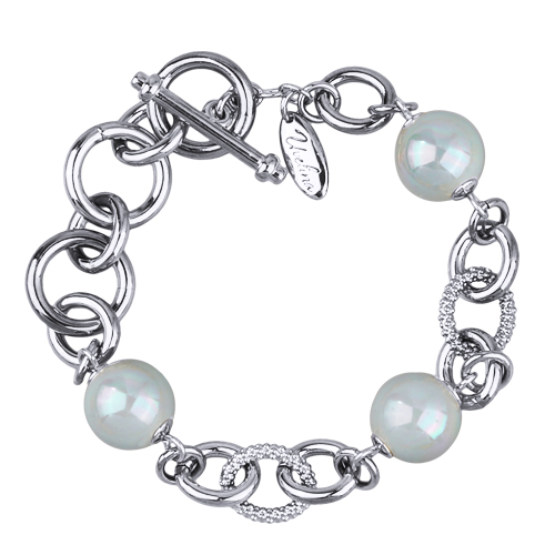 Браслет Симбиоз (Майорка 12мм голубая; покрытие родий) 18-21см