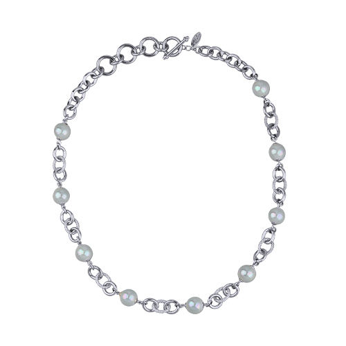 Колье Симбиоз (Майорка голубая 12мм; покрытие родий) 50-60см