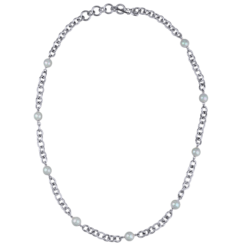 Колье Симбиоз (Майорка голубая 12мм; покрытие родий) 77-90см