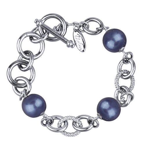 Браслет Симбиоз (Майорка черничная 12мм ; покрытие родий) 18-21см