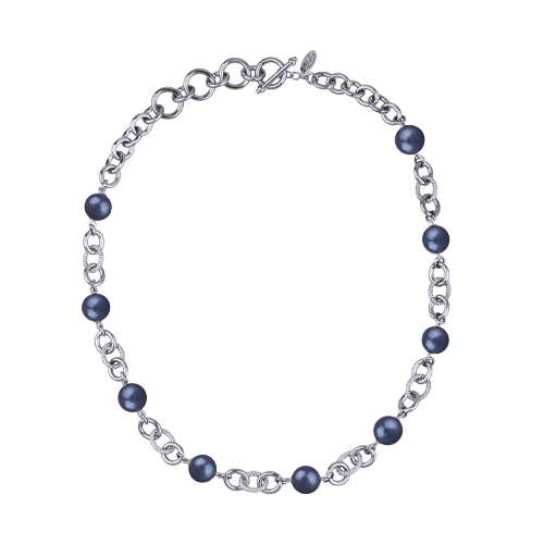 Колье Симбиоз (Майорка черничная 12мм; покрытие родий) 50-60см