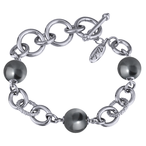 Браслет Симбиоз (Майорка темно-серая 12мм ; покрытие родий) 18-21см