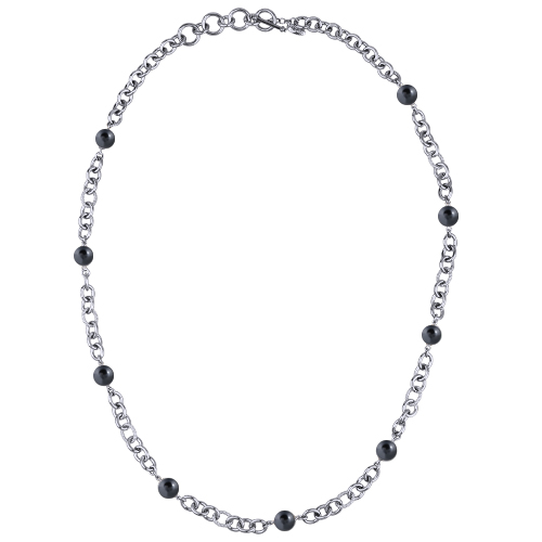 Колье Симбиоз (Майорка темно-серая 12мм; покрытие родий) 77-90см