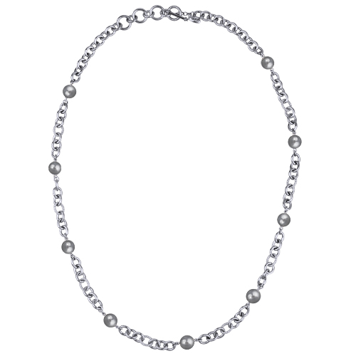 Колье Симбиоз (Майорка серо-голубая 12мм; покрытие родий) 77-90см